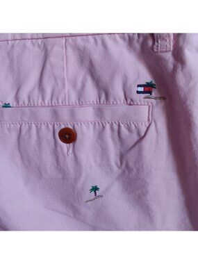 Tommy Hilfiger Palm Tree Men's Golf Shorts 35 35W Embroidered Pink Cotton